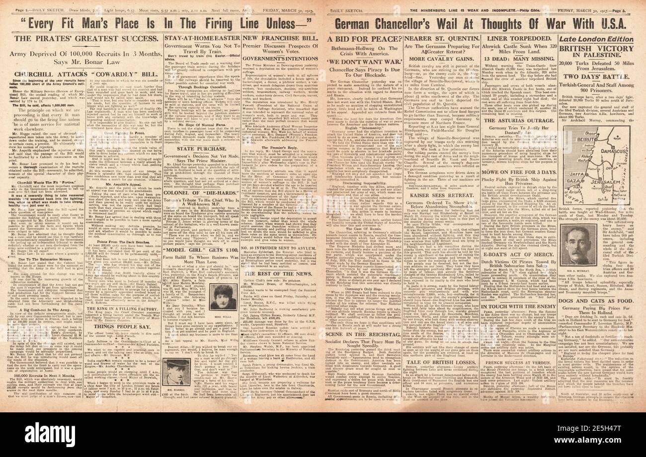 1917 Daily Sketch Deutschland kritisiert Amerika Stockfoto