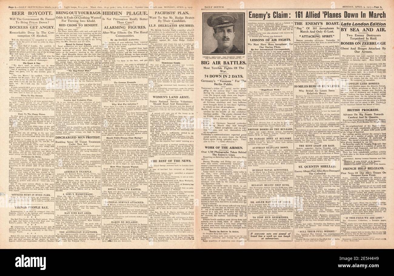 1917 Daily Sketch Big Air Schlachten über die Westfront Stockfoto