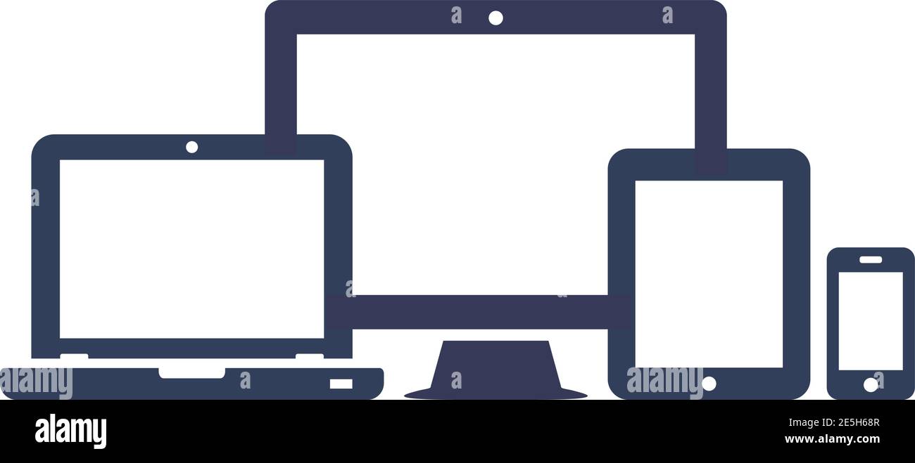 Responsive Design für Web-Computer-Bildschirm, Laptop, Smartphone, Tablet-Symbole gesetzt Stock Vektor
