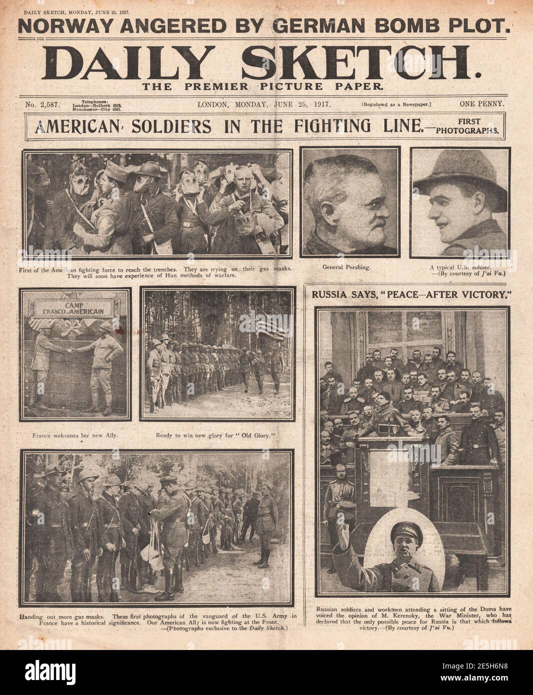 1917 Daily Sketch amerikanische Soldaten an der Westfront Stockfoto