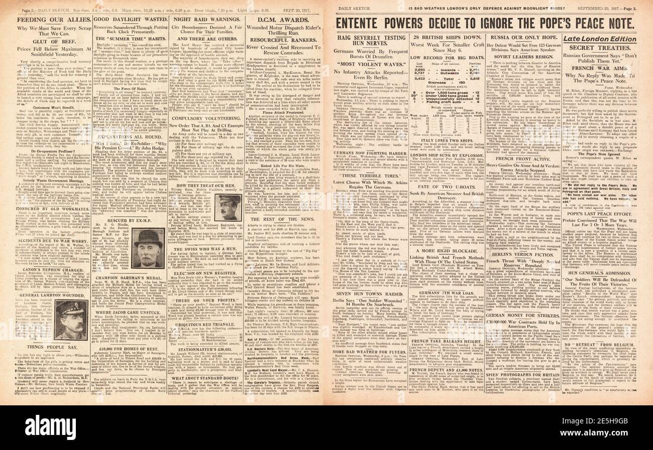 1917 Daily Sketch Entente Powers Ignorieren Päpste Frieden Note Stockfoto