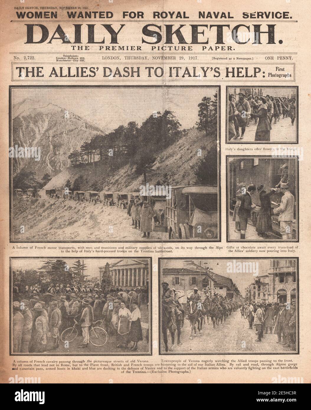1917 Daily Sketch Französische und britische Truppen Stockfoto