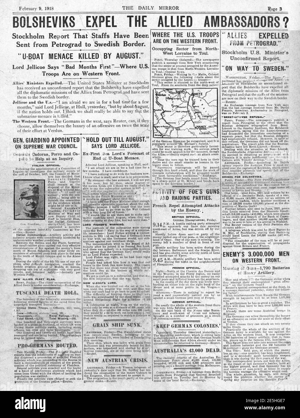 1918 Daily Sketch Lenin vertreibt alliierte Botschafter Stockfoto