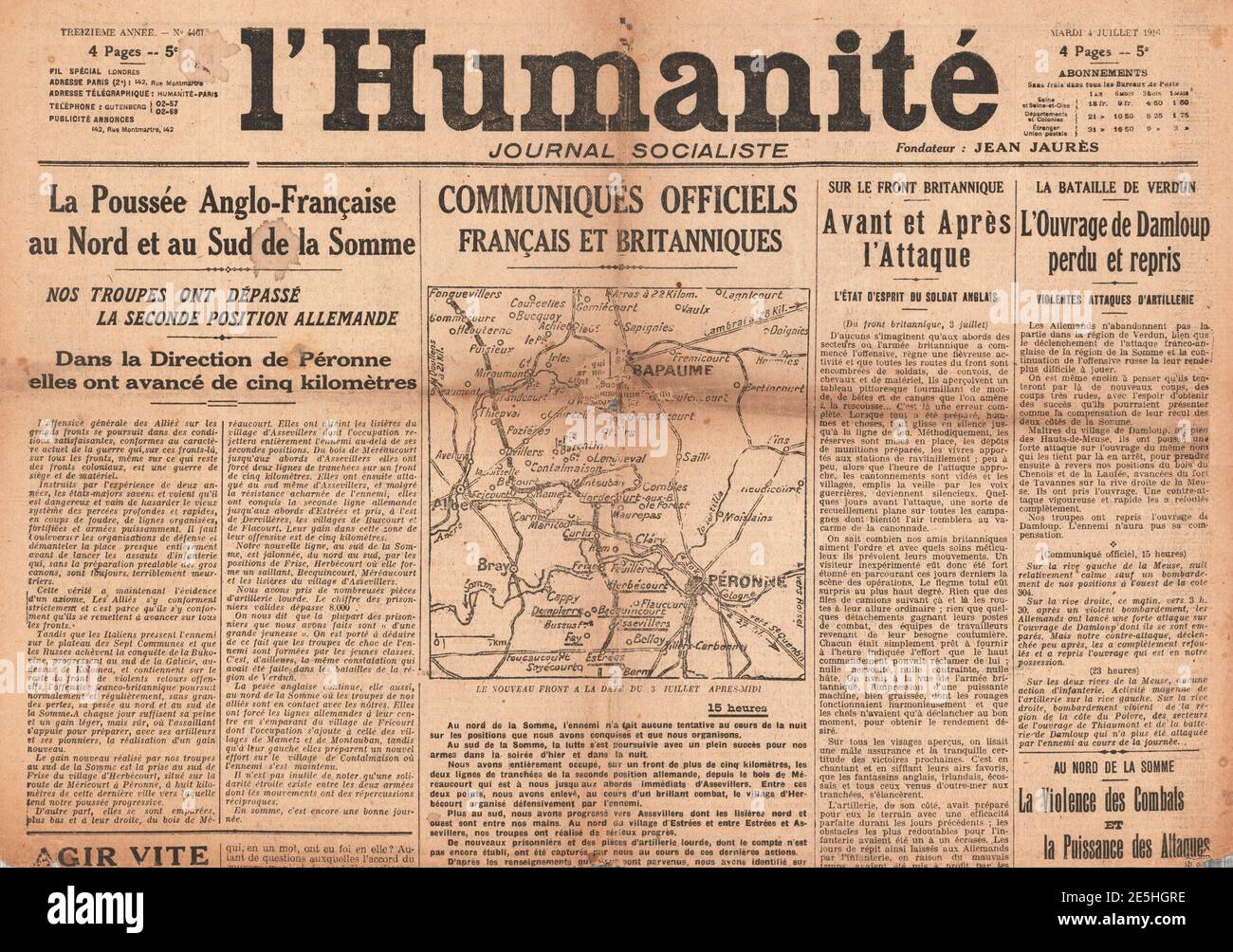 1916 L'Humanité Schlacht an der Somme Stockfoto