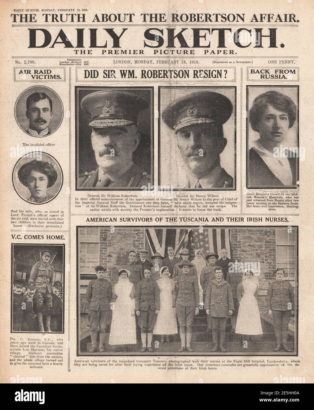 1918 Daily Sketch General William Robertson ersetzt Stockfoto