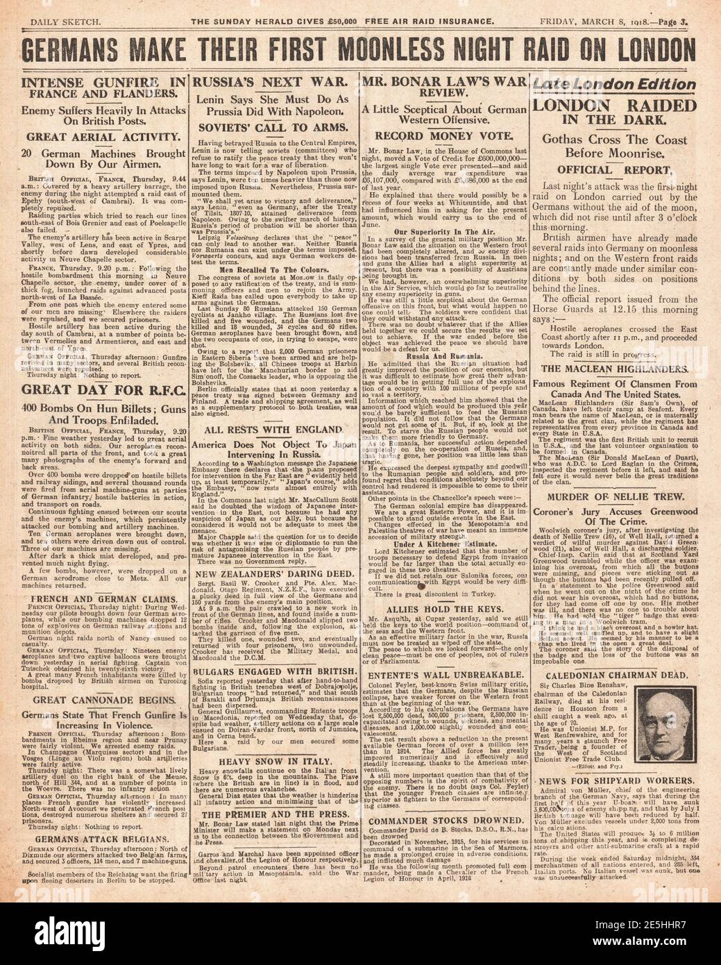 1918 Daily Sketch Gotha Razzia auf London Stockfoto