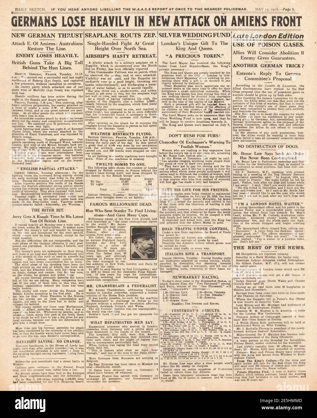 1918 Daily Sketch Deutsche Armee Verluste an Amiens Front Stockfoto