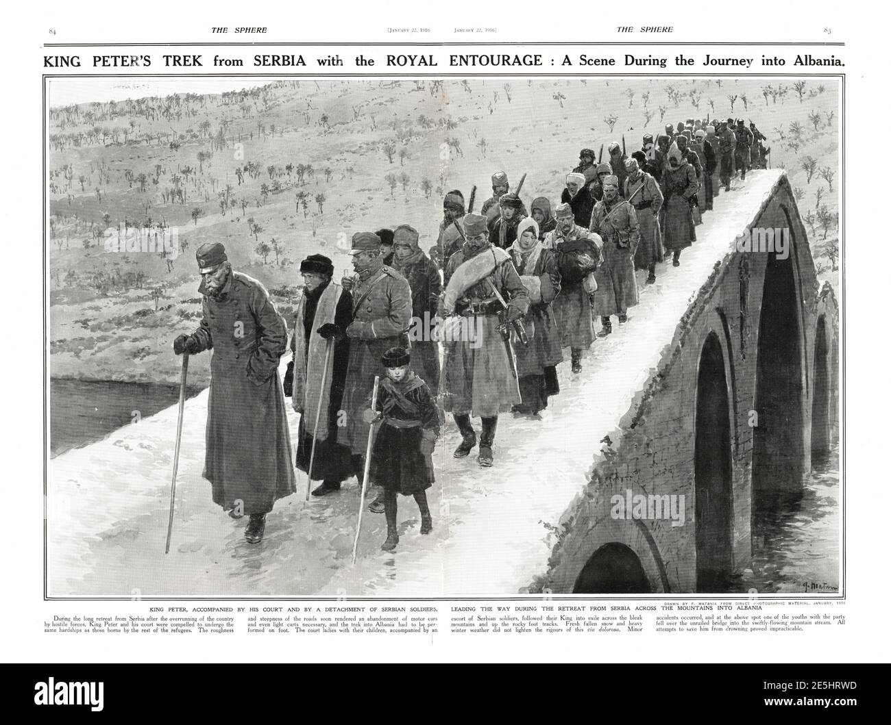 1916 die Sphäre König Peters Wanderung aus Serbien Stockfoto