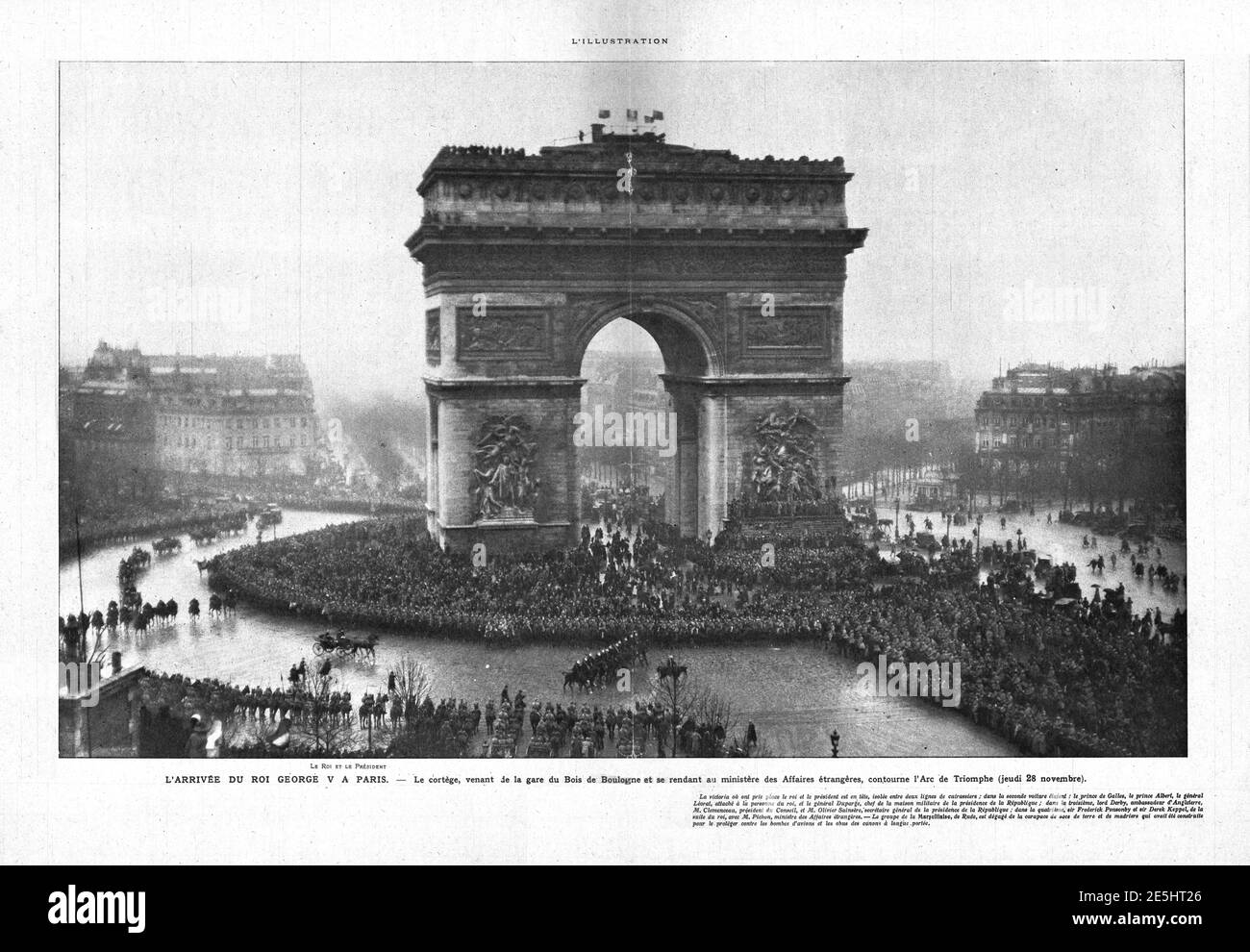 1918 L'Illustration King George V am Arc de Triomphe Stockfoto