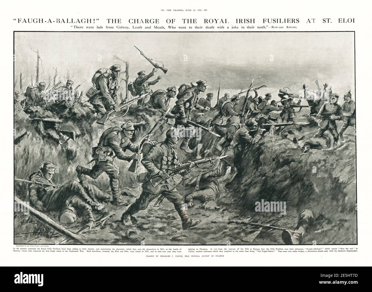 1915 der Graphic Zeppelin Royal Irish Fusliers in St. Eloi Stockfoto