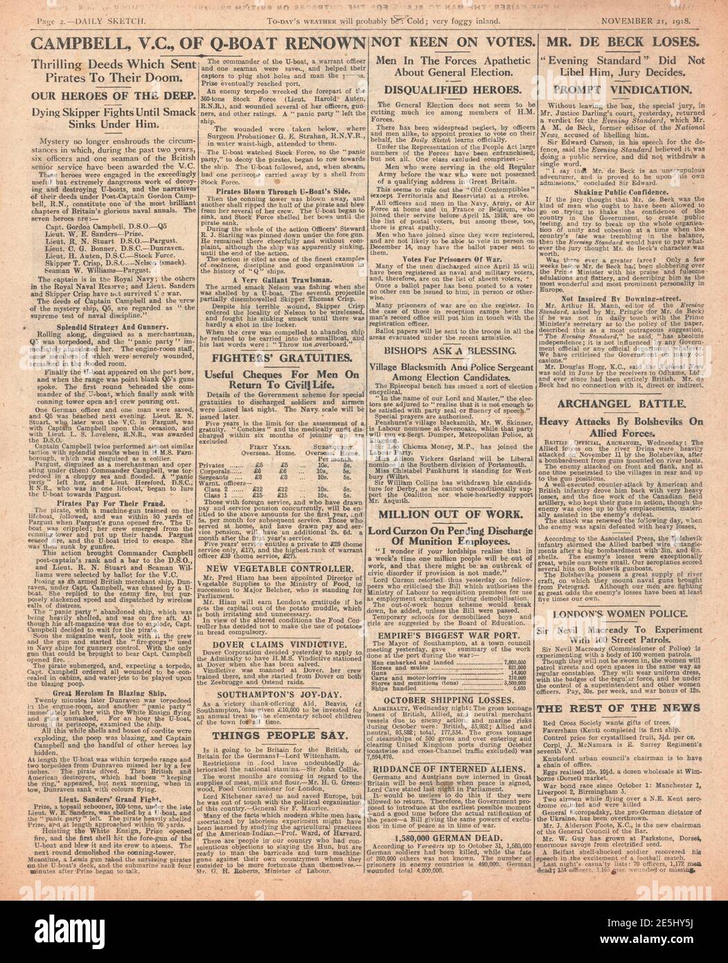 1918 Daily Sketch Sieben Royal Navy Victoria Kreuze Ausgezeichnet Stockfoto