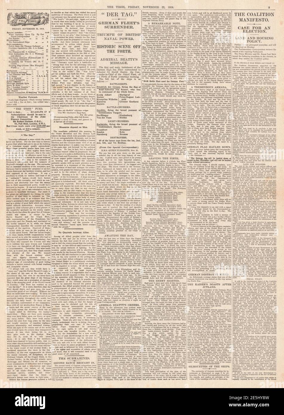 1918 die Zeitübergabe der deutschen Hochseeflotte Stockfoto