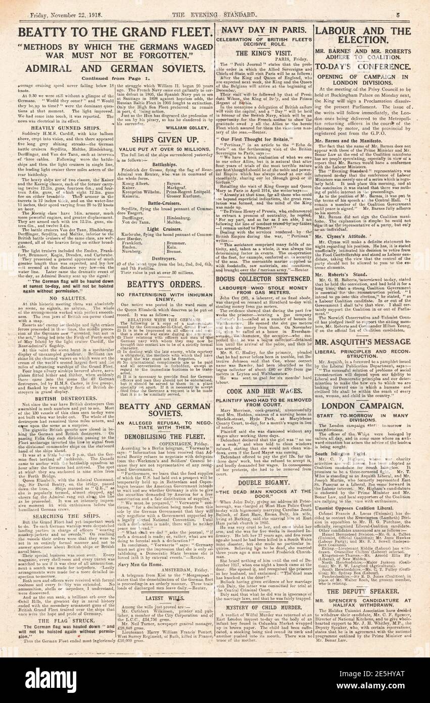 1918 Abend Standardübergabe der deutschen Hochseeflotte Stockfoto