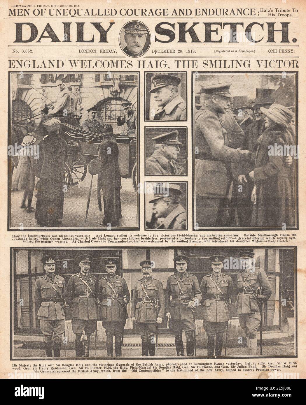 1918 Daily Sketch Sir Douglas Haig kehrt nach England zurück Stockfoto