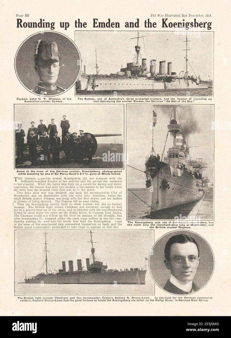 1914 der Krieg illustrierte Untergang des deutschen Schlachtschiffs SMS Emden Stockfoto