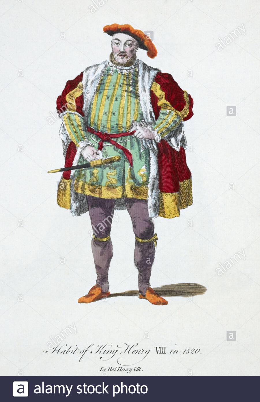 Habit of King Henry VIII in 1520, 1491 – 1547, war König von England von 1509 bis zu seinem Tod im Jahr 1547, Vintage Illustration von 1817 Stockfoto