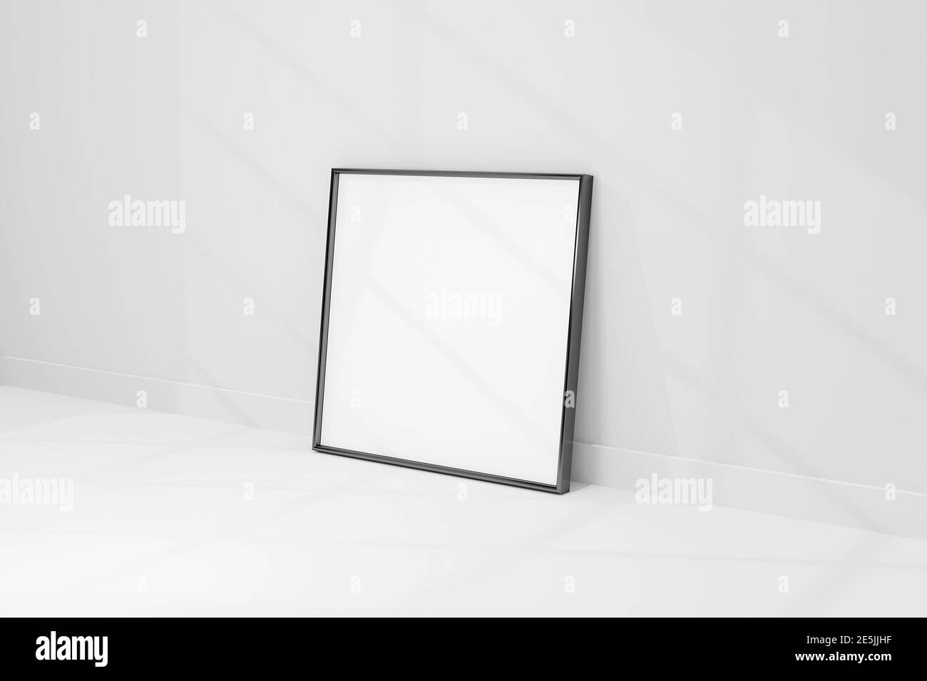 3d Mockup schwarz Rahmen Foto an der Wand mit Schatten. Stockfoto