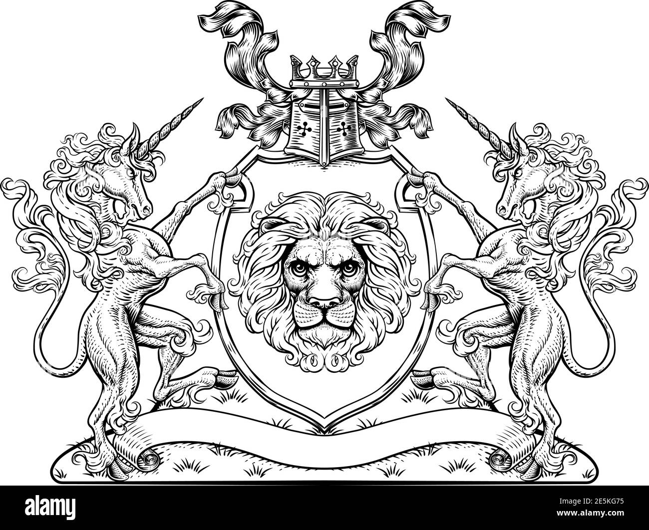 Wappen Einhorn Wappen der Familie Lion Schild Siegel Stock Vektor