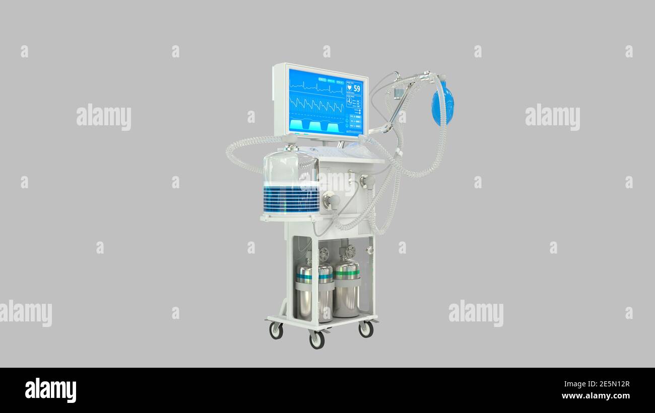 Medizin 3d-Illustration, ITS-Lungenventilator Renderings Stockfoto