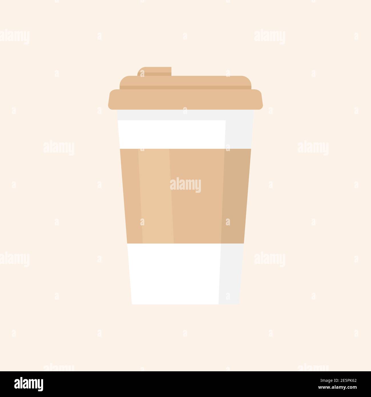 Kaffeetasse mit braunem Deckel und Getränkehalter. Vektorgrafik isoliert auf Weiß. Stock Vektor