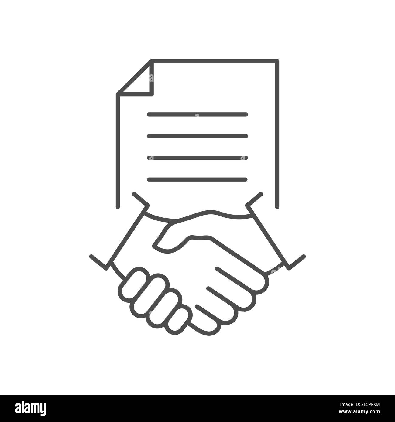 Symbol Vertragsposition. Business Handshake Teamwork lineares Konzept. Symbol für Vertragsunterzeichnung. Vektor auf Weiß isoliert. Stock Vektor