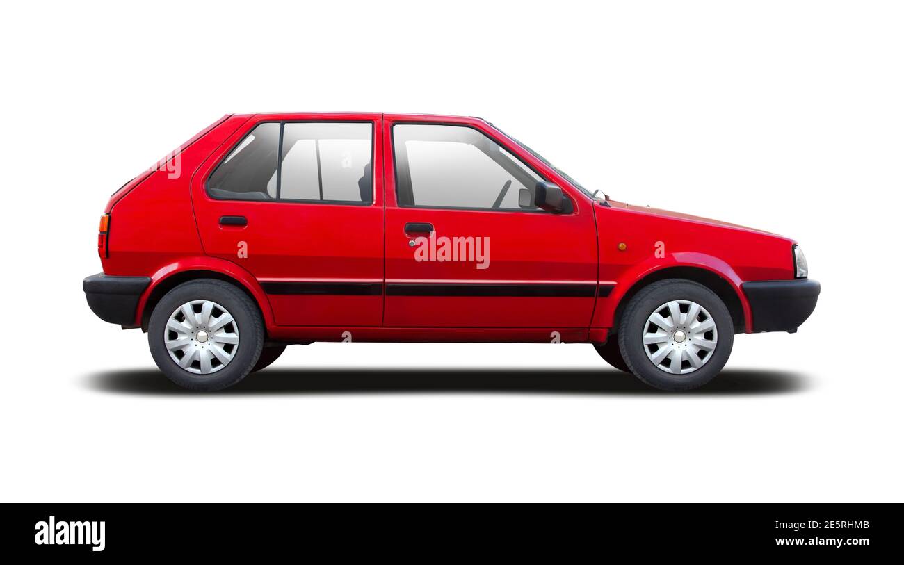 Rote japanische Heckklappe Auto Seitenansicht isoliert auf weißem Hintergrund Stockfoto