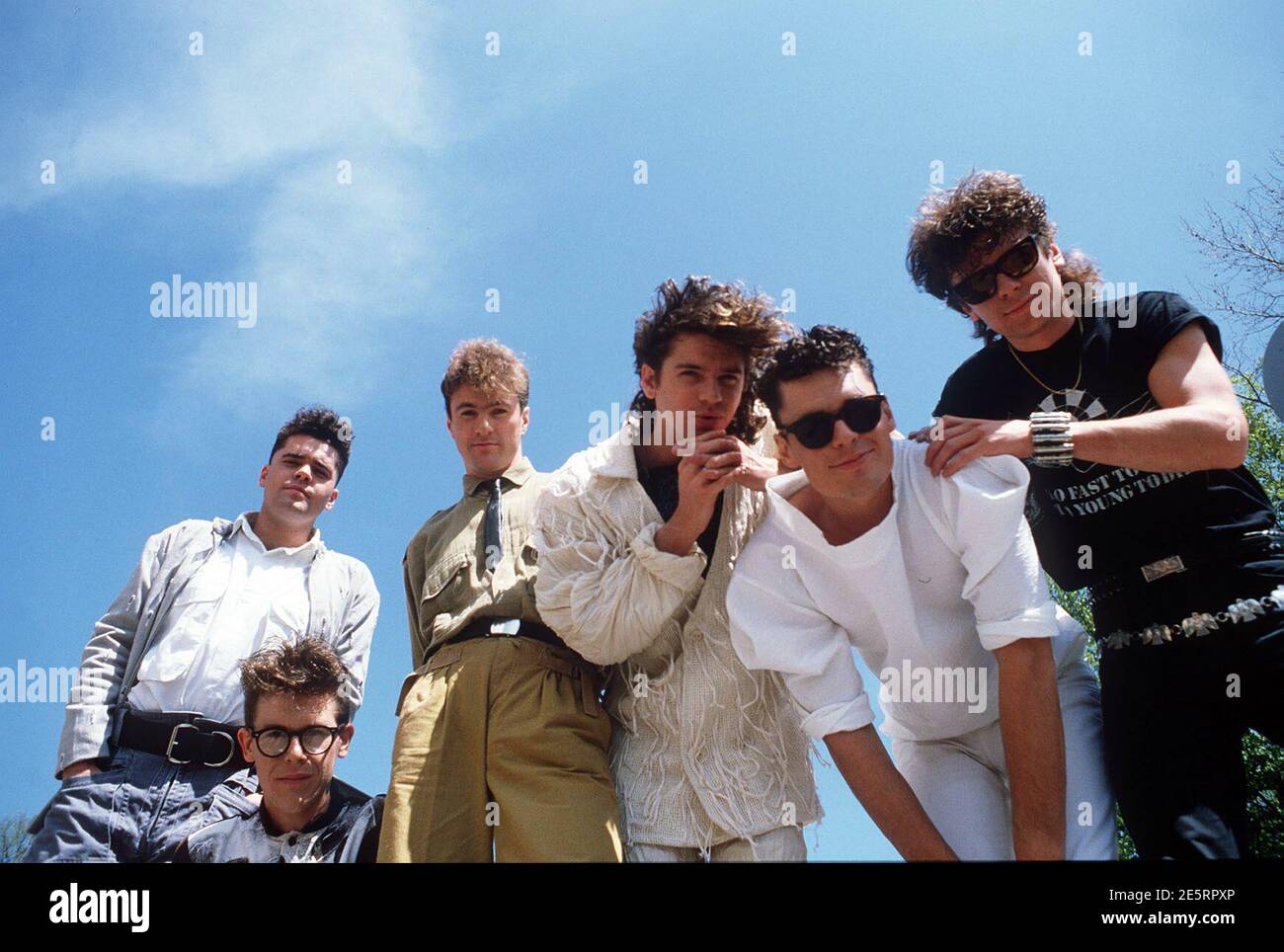 INXS, australische Rockband, Tim Farris, Kirk Pengilly, Andrew Farris, Michael Hutchence, Gary, Garry Beers, Jon Farris, 1991. INXS, Australian Rock Band, Tim Farris, Kirk Pengilly, Andrew Farris, Michael Hutchence, Gary, Garry Beers, Jon Farris, 1991. Stockfoto