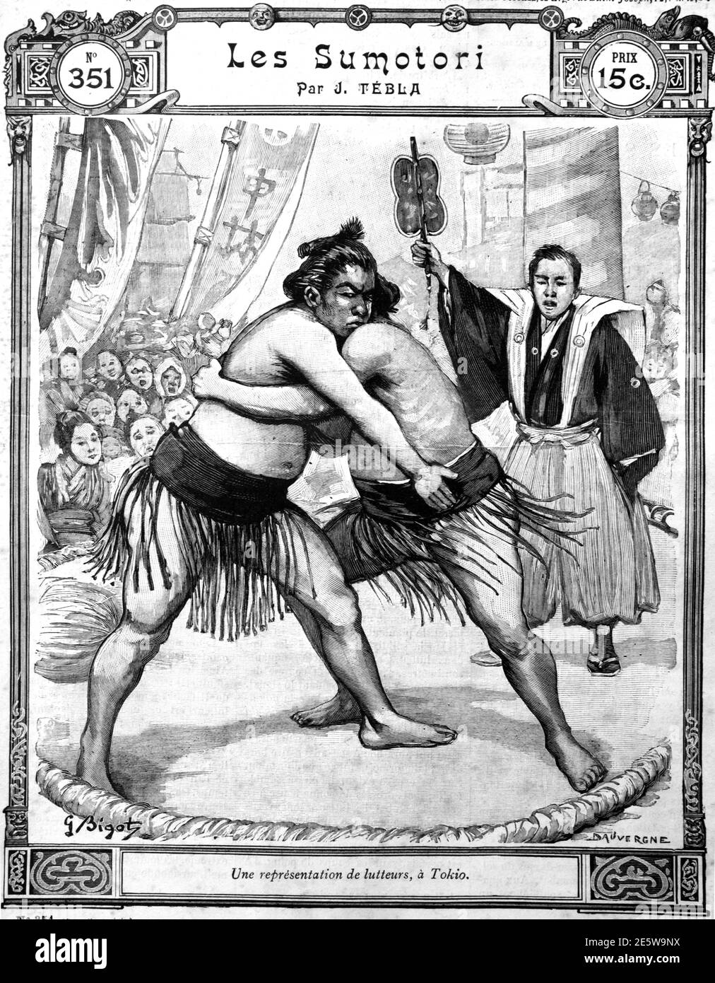 Sumo Match oder Sumo Wrestlers Tokyo Japan. Altes Buchcover der