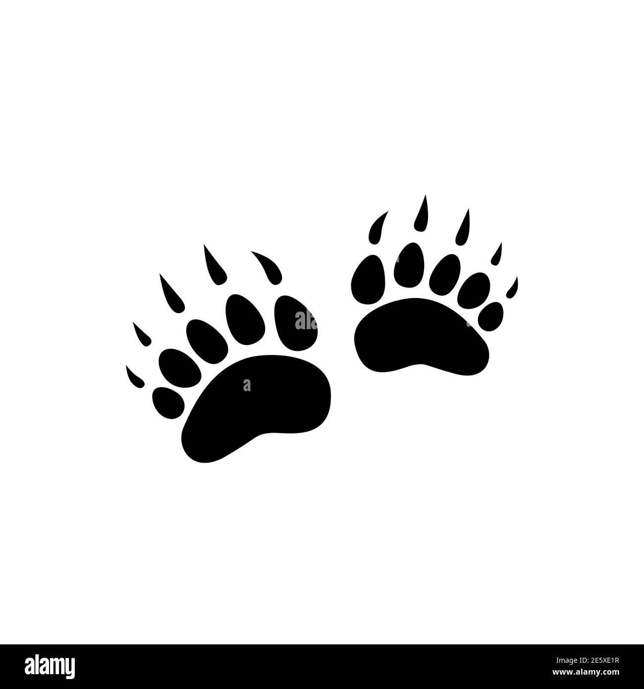 Schwarze Bär Spur Silhouette. Vektor-flache Abbildung. Eisbär Pfote Fußabdruck, Trittstufe isoliert auf weiß Stock Vektor