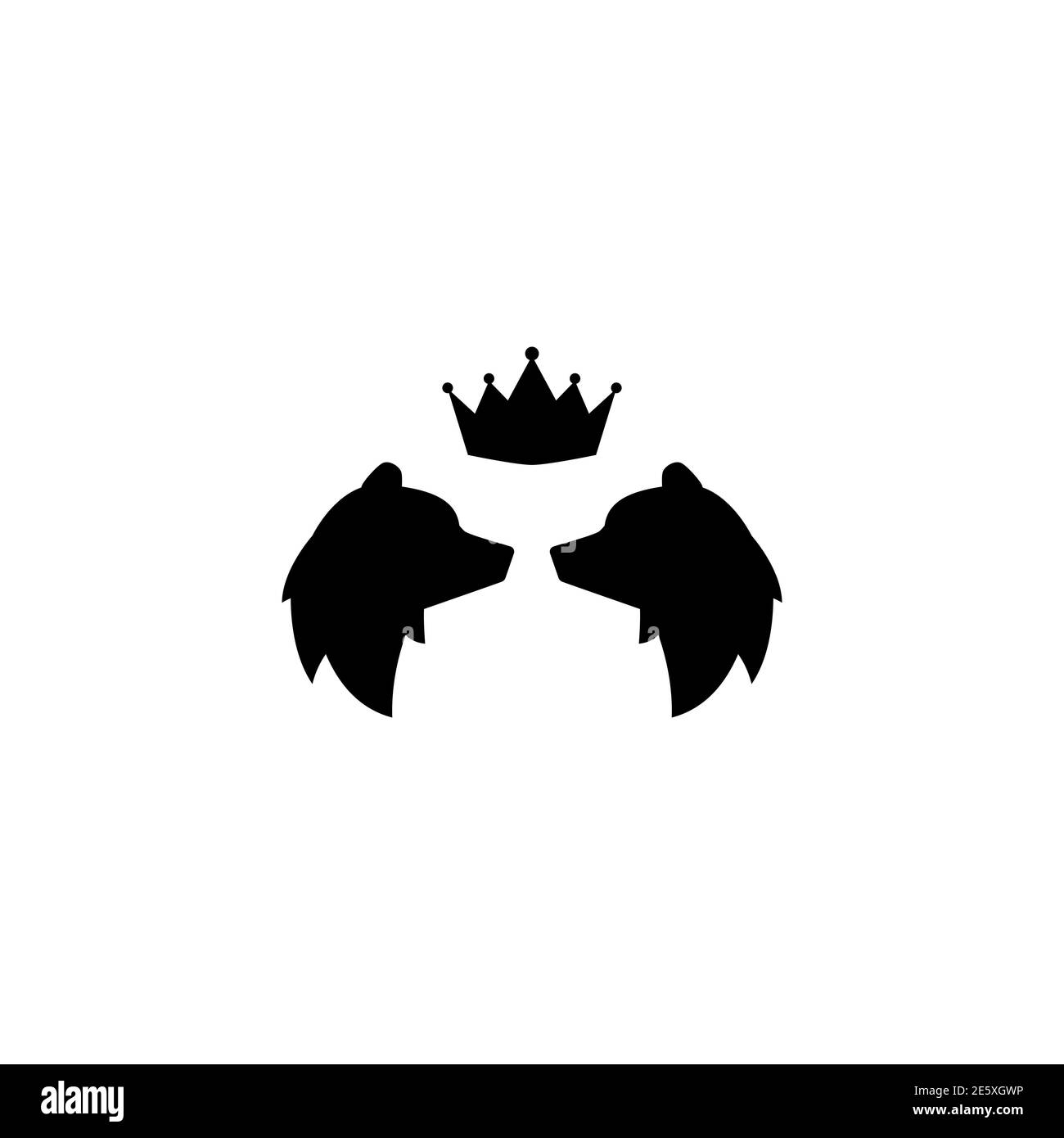 Schwarze Silhouette des Bärenkopfes mit königlicher Krone. grizzly Logo. Monarchie, Wappen Zeichen. vektor flache Symbol isoliert auf weißem Hintergrund. Magie, Fee Stock Vektor