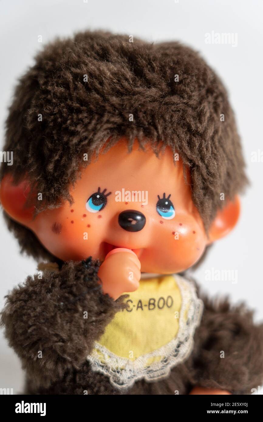 1980s Japanischer Monchichi Chic ein Buo-Affen-Spielzeug Stockfoto