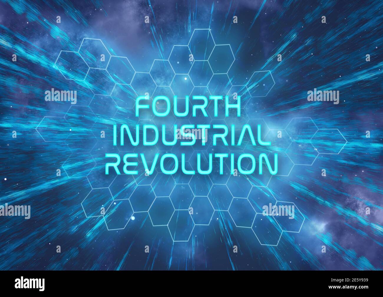 Eine futuristische 'vierte industrielle Revolution' typografische Illustration, die die symbolisiert Schnelle Fortschritte in der Technologie Stockfoto