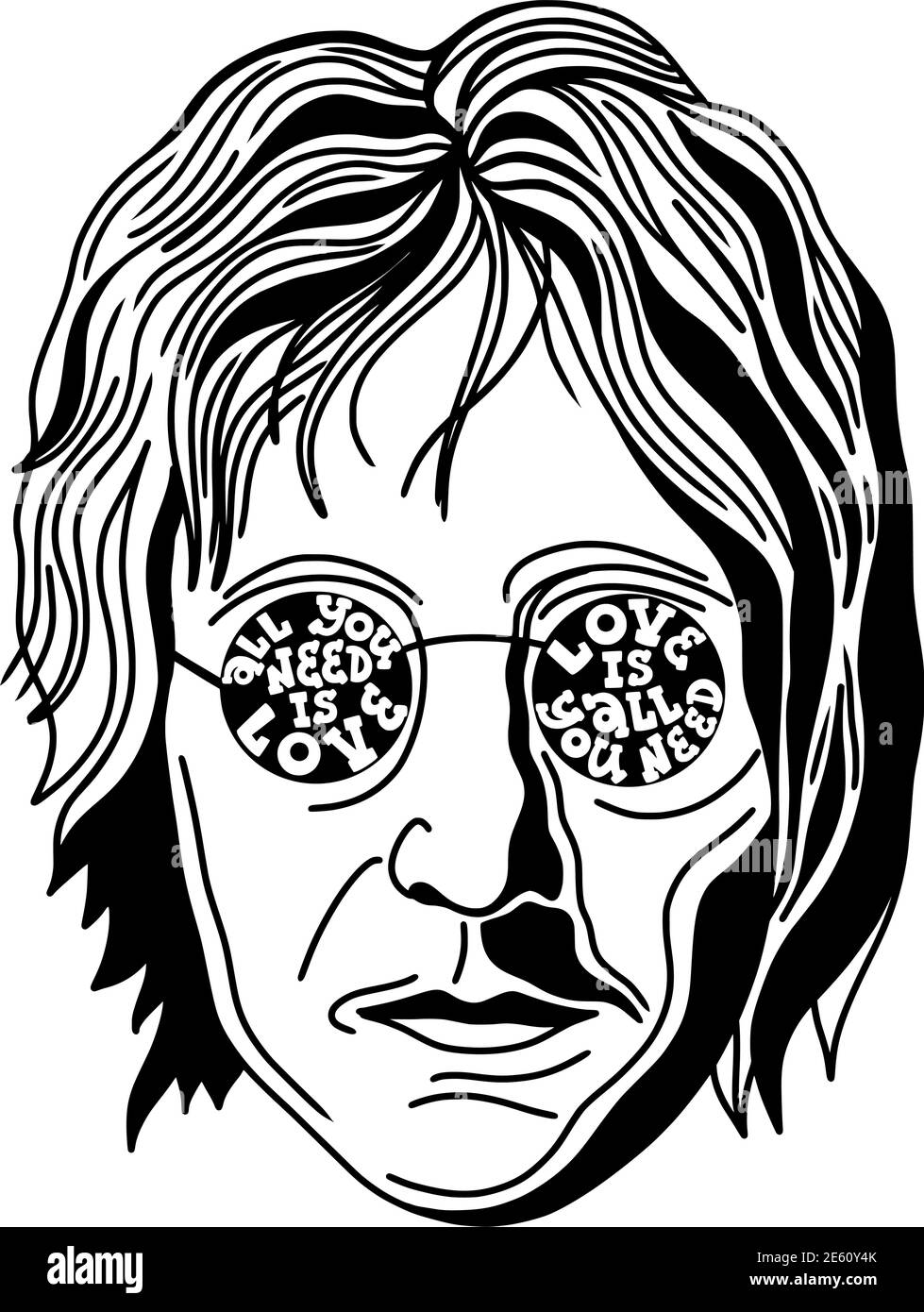 Porträt von john lennon mit Zitat alles, was Sie brauchen, ist Liebe Stock Vektor