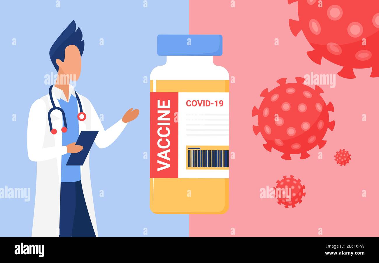 Arzt Termin, Impfung Medizin Gesundheitswesen Konzept Vektor Illustration. Cartoon medizinische Arbeiter Mann Charakter empfehlen Immunisierung mit Impfstoff im Krankenhaus, Prävention Maßnahme Hintergrund Stock Vektor