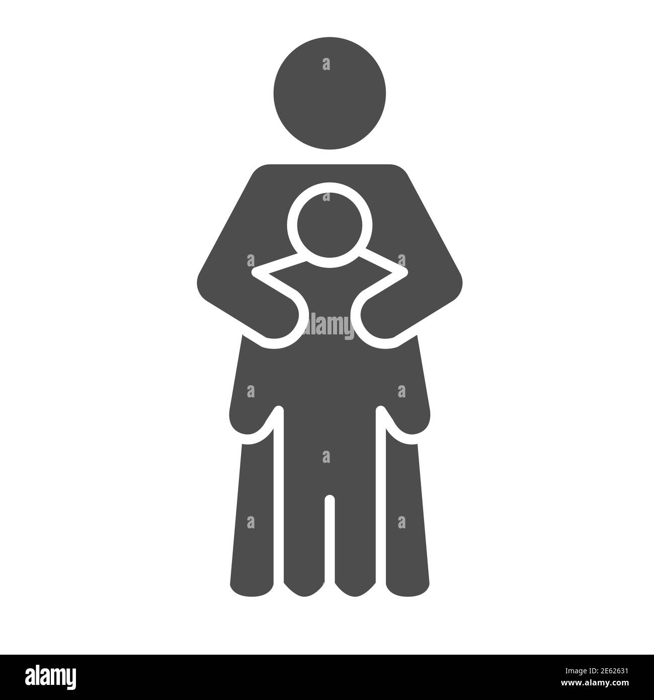 Mutter schützt ihr Kind solide Ikone, 1. Juni Kinderschutztag Konzept, Mutter umarmt Sohn Vektor-Zeichen auf weißem Hintergrund, Mutter kümmern sich um sie Stock Vektor