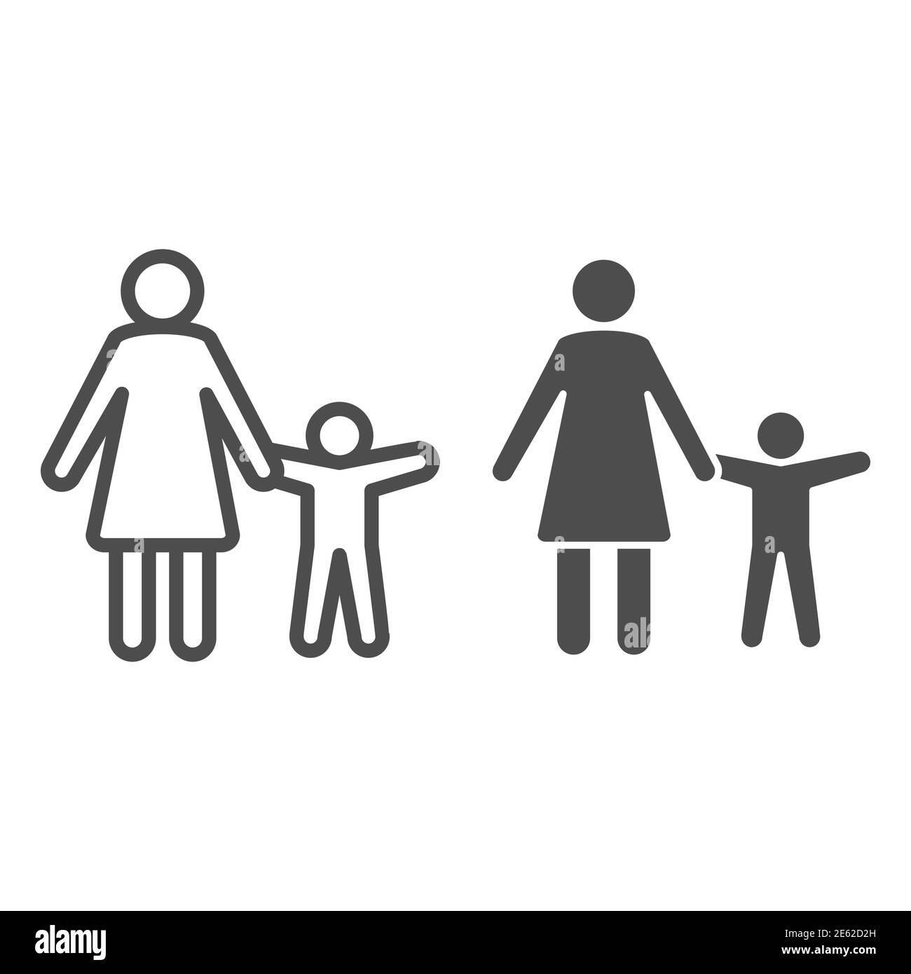 Mutter mit Kind Linie und solide Symbol, Kinder Schutz Symbol, Eltern und Kind Silhouette Vektor-Zeichen auf weißem Hintergrund, Mama und Sohn Symbol in Stock Vektor