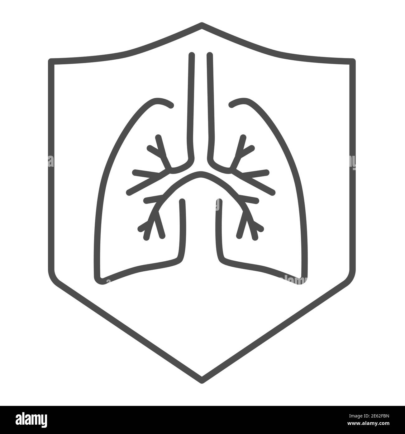 Gesunde geschützte Lunge dünne Linie Symbol, schützen vor Coronavirus Konzept, menschliche Lunge in Schild Zeichen auf weißem Hintergrund, Schutz vor Stock Vektor