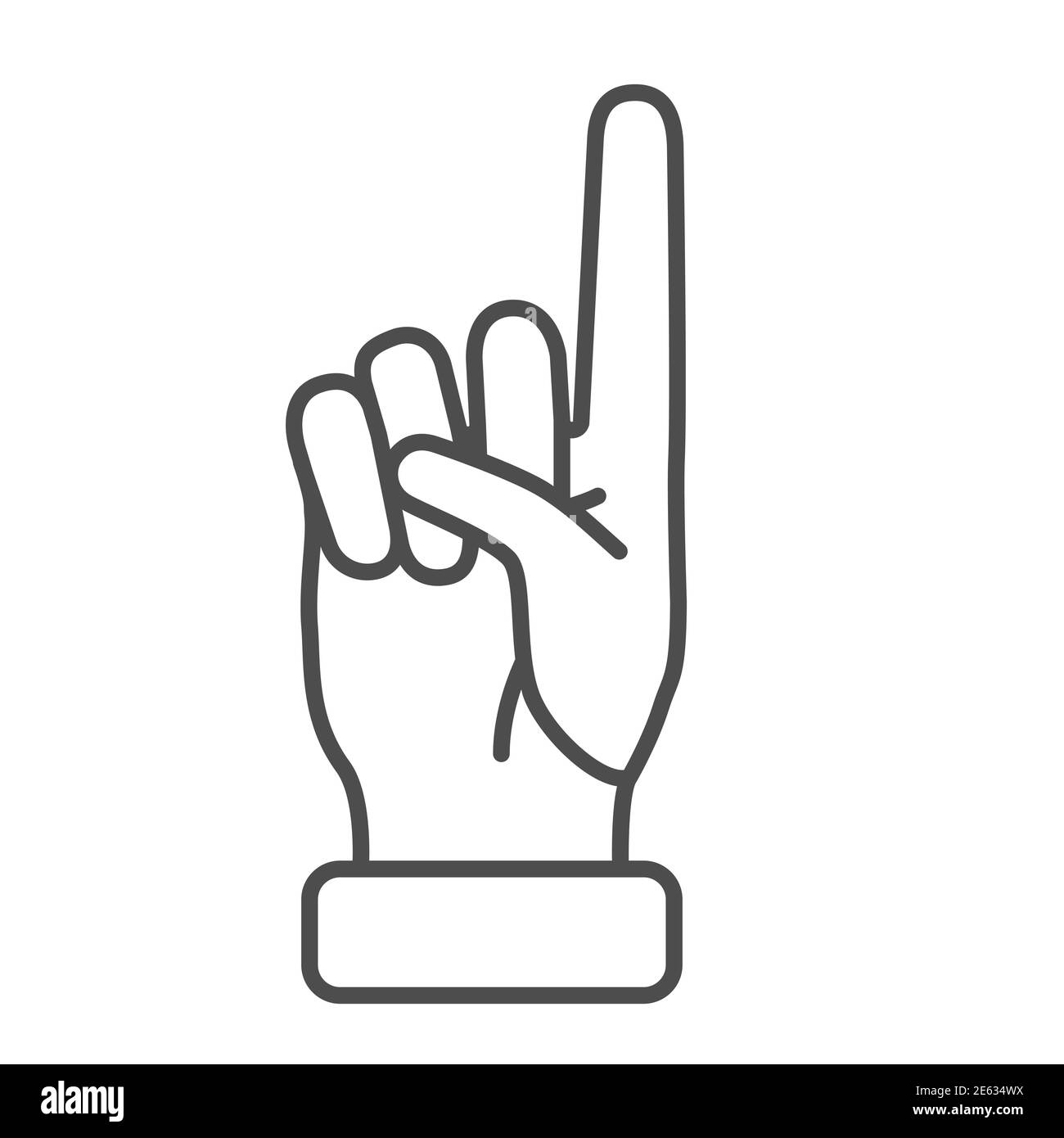 Ein Finger nach oben dünne Linie Symbol, Handgesten Konzept, Aufmerksamkeit Hand Geste Zeichen