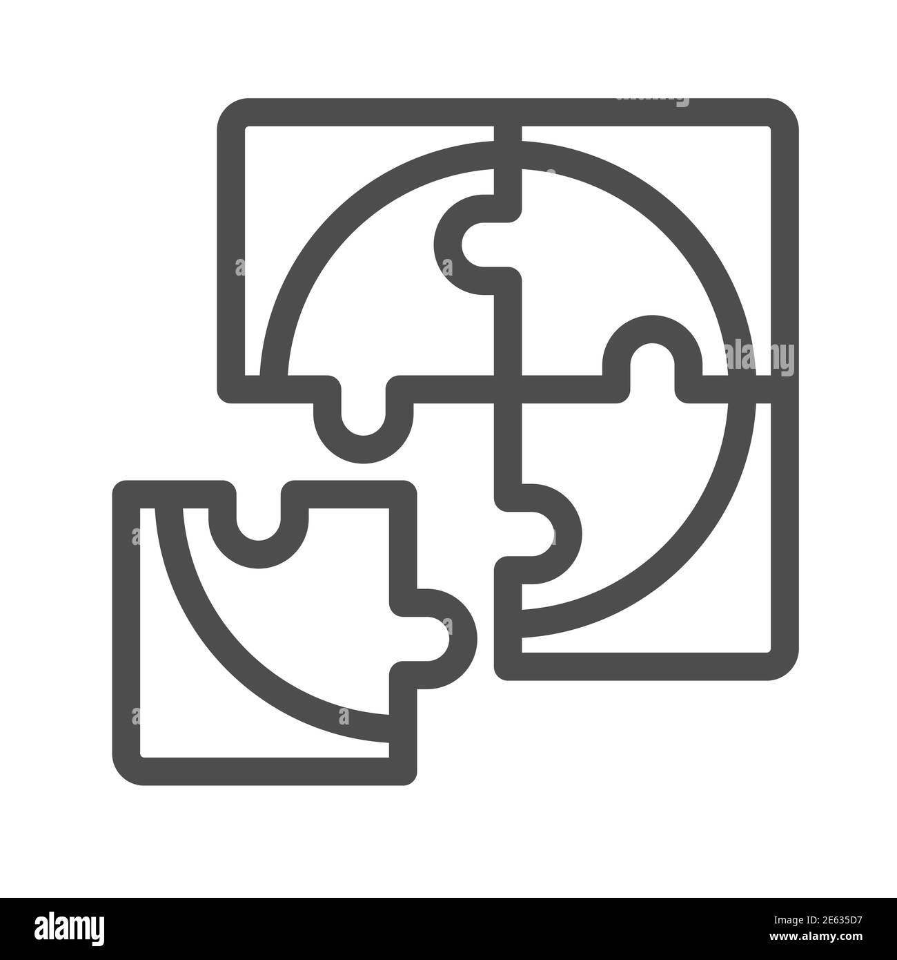 Vier Puzzleteile Linie Symbol, Business-Lösung Konzept, Puzzle-Rätsel Zeichen auf weißem Hintergrund, vier Teile Puzzle-Symbol in Umriss-Stil für Stock Vektor