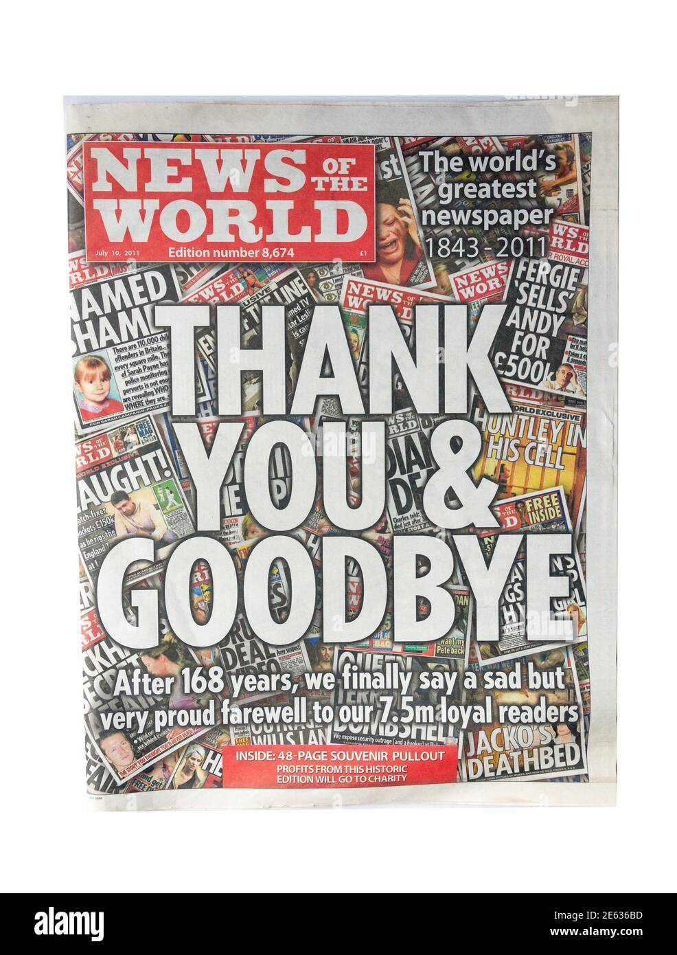 Letzte Ausgabe der Zeitung News of the World am 10. Juli 2011, Greater London, England, Vereinigtes Königreich Stockfoto