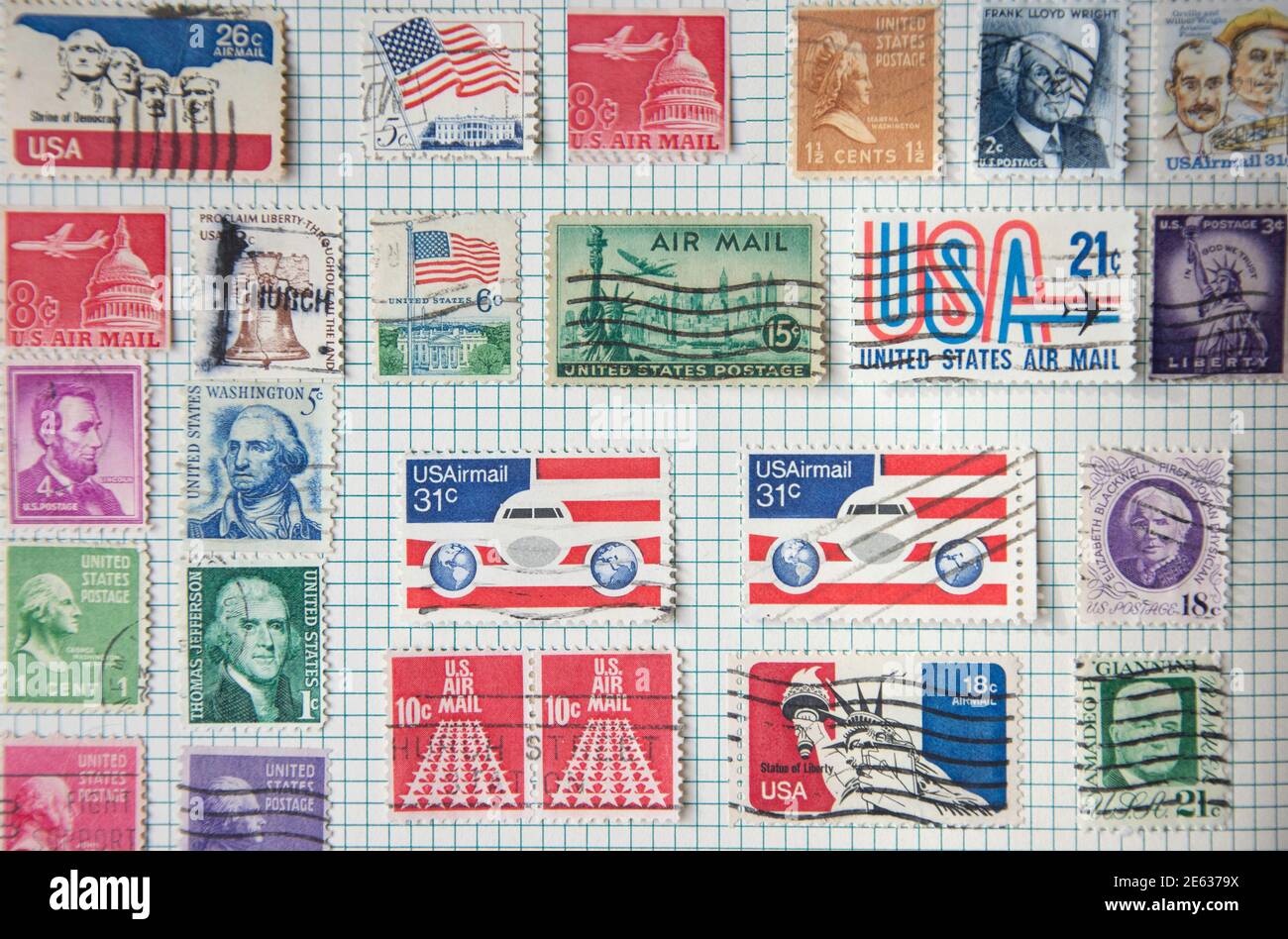 Vereinigte Staaten von Amerika Briefmarkensammlung im Album, Greater London, England, Vereinigtes Königreich Stockfoto