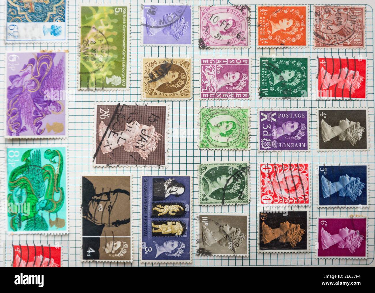 Großbritannien Briefmarkensammlung im Album, Greater London, England, Vereinigtes Königreich Stockfoto