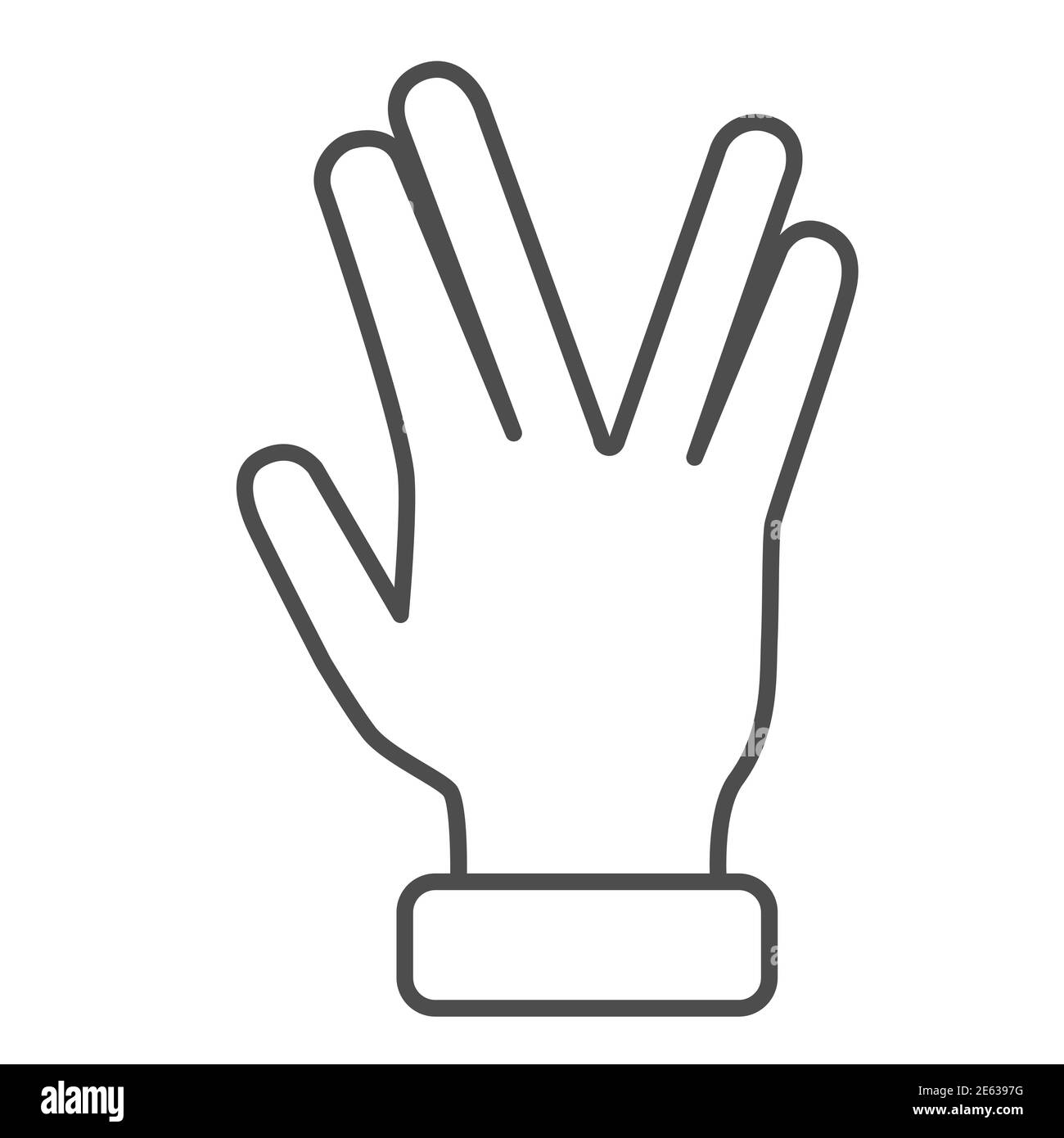 Vier Finger Geste dünne Linie Symbol, Gesten Konzept, Vulcan Salute Hand Zeichen auf weißem Hintergrund, Hand mit vier Fingern nach oben Symbol in Umriss-Stil Stock Vektor
