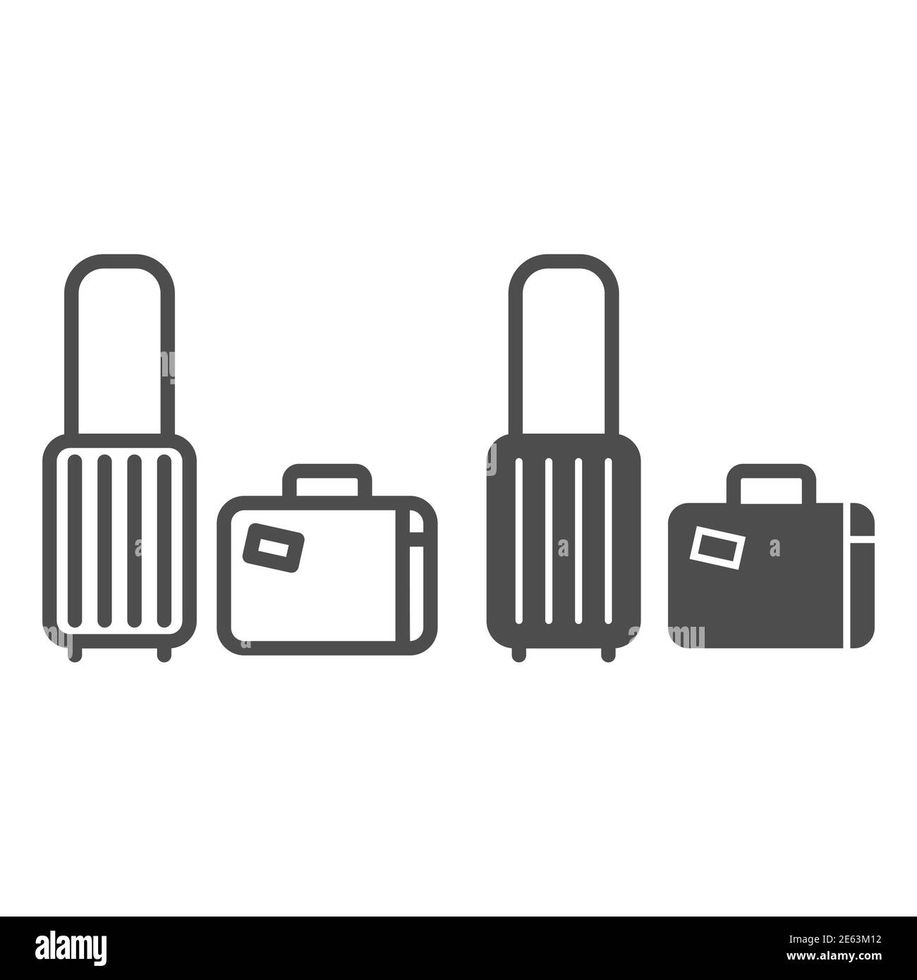 Reise Koffer Linie und solide Symbol, Gepäckkonzept, Reisen Koffer Zeichen auf weißem Hintergrund, Satz von Reisetaschen Symbol in Umriss Stil für Stock Vektor