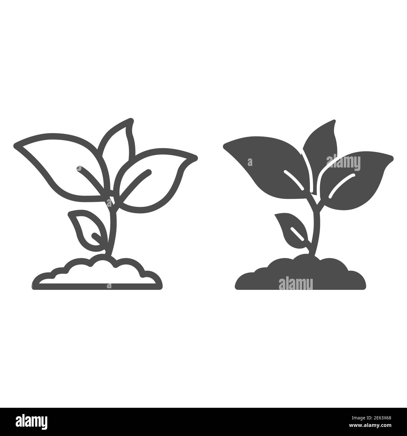 Pflanze Sprossen Linie und solide Symbol, Landwirtschaft Konzept, Junges Wachstum mit Blättern Zeichen auf weißem Hintergrund, Sämling Symbol in Umriss Stil für mobile Stock Vektor