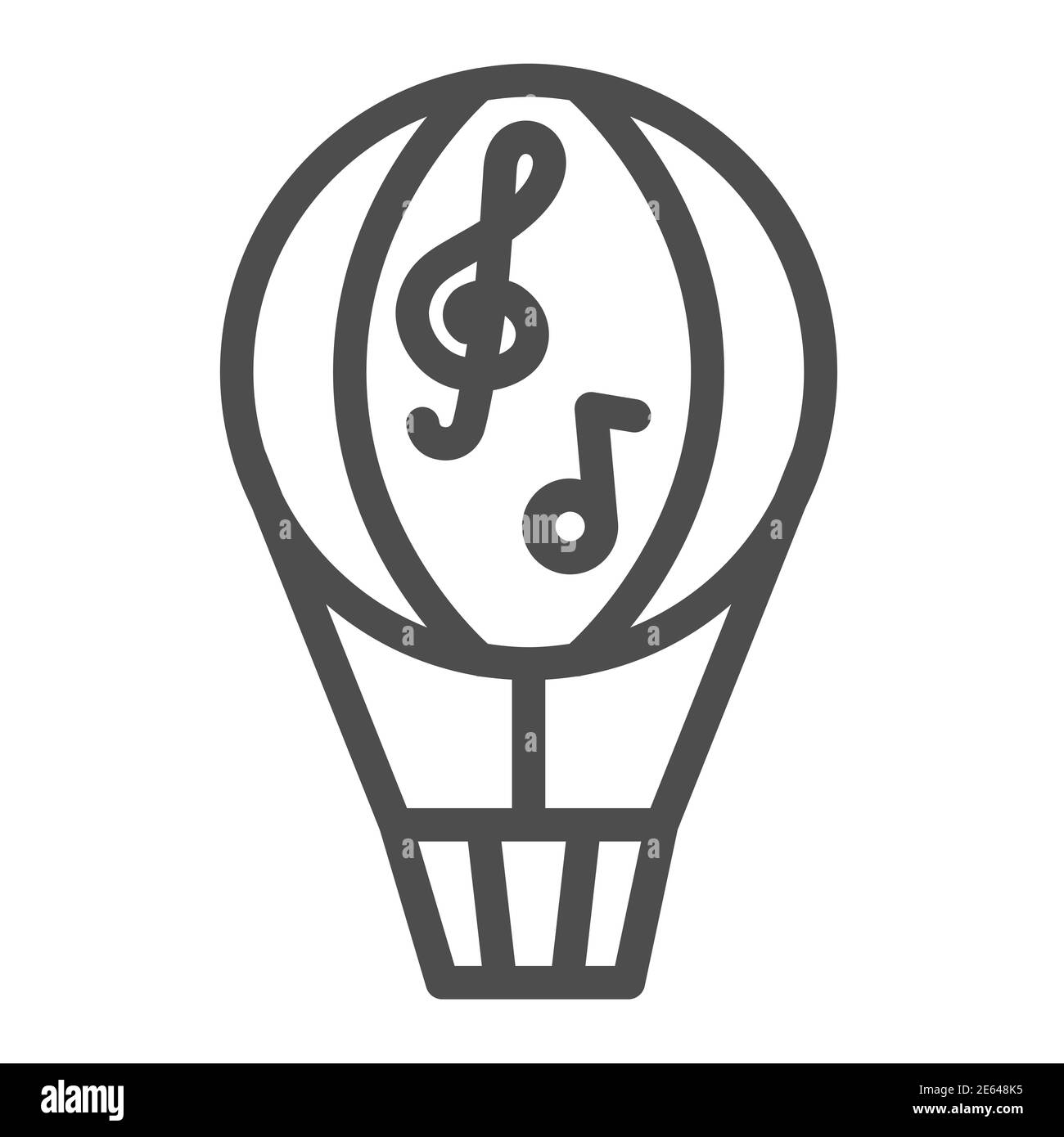 Ballon Linie Symbol, Musikfestival Konzept, dirigible mit Noten Zeichen auf weißem Hintergrund, Heißluftballon Symbol in Umriss Stil für mobile Stock Vektor