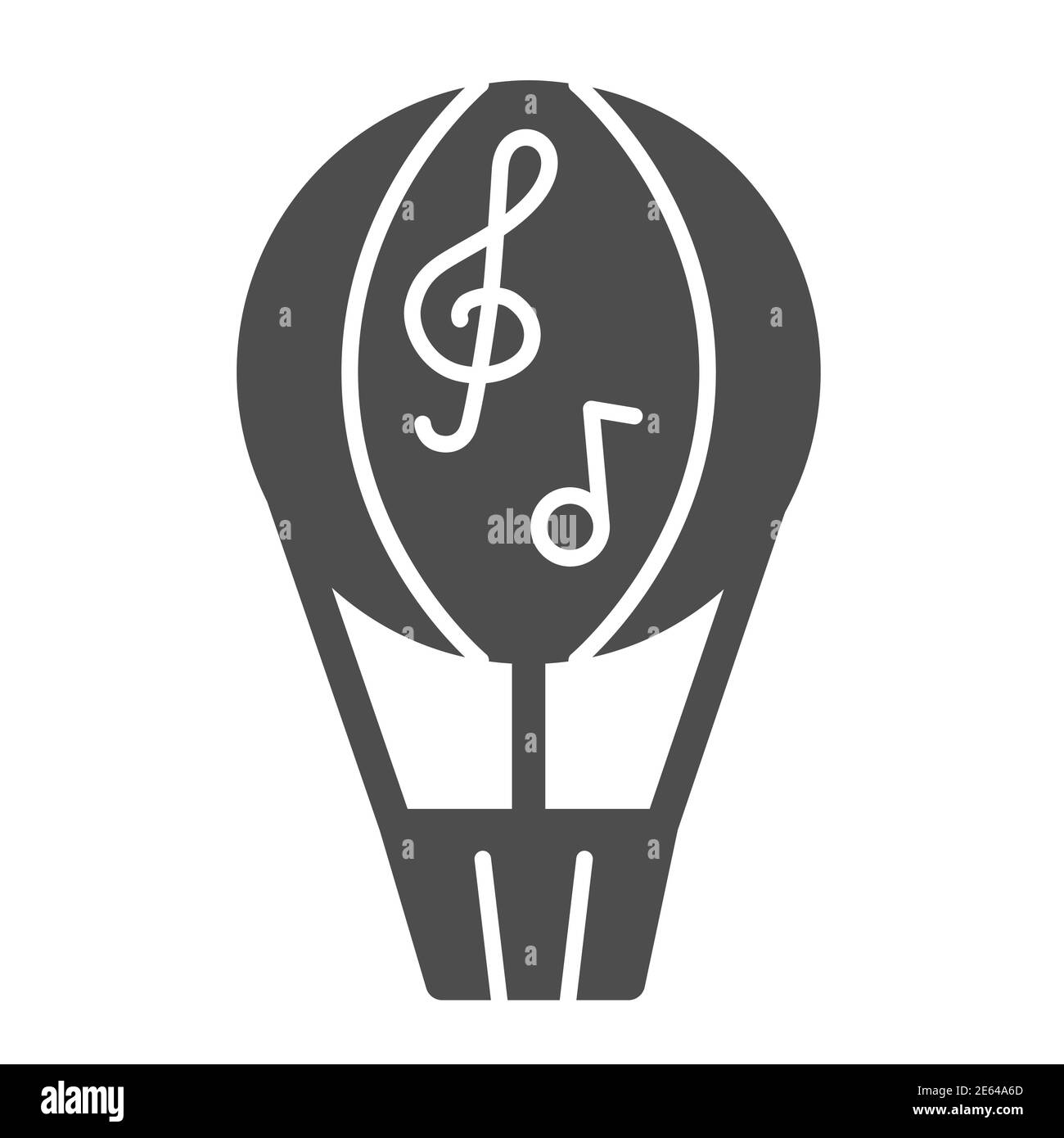 Ballon solide Ikone, Musikfestival Konzept, dirigierbar mit Noten Zeichen auf weißem Hintergrund, Heißluftballon Symbol in Glyph-Stil für mobile Stock Vektor