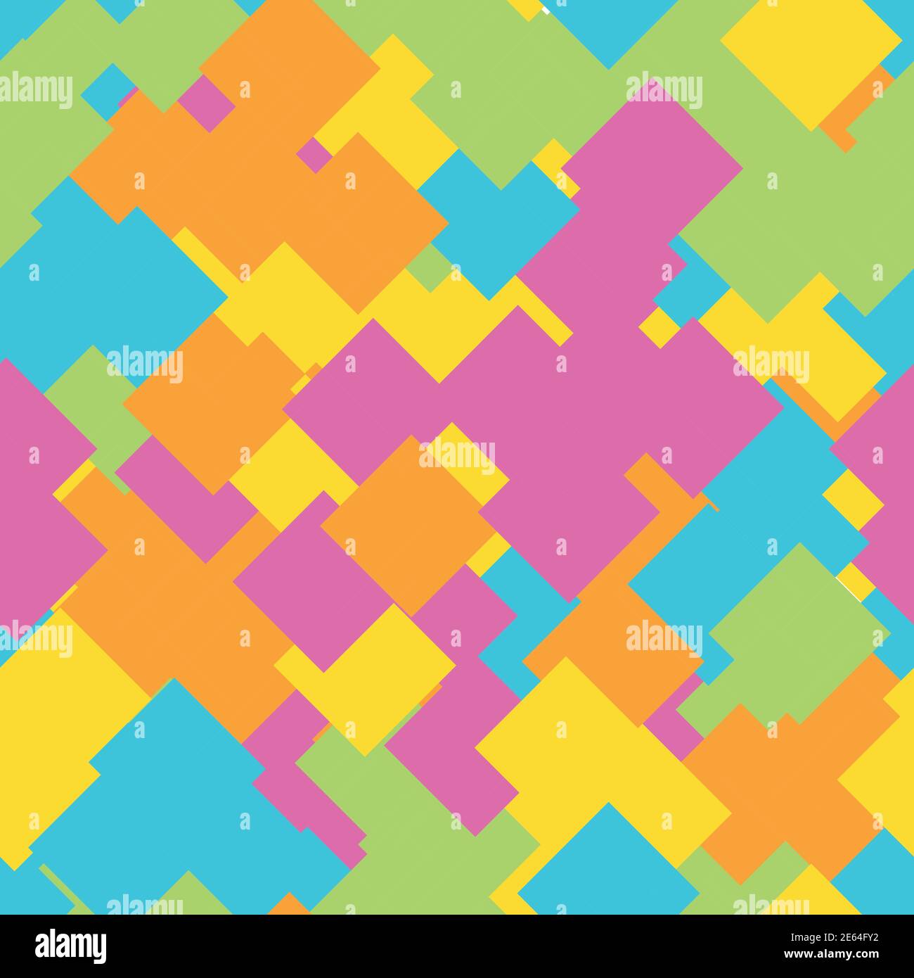 Nahtlose abstrakte geometrische Muster von überlappenden Quadraten in zufälliger Reihenfolge. Lustig, glücklich und Kinder Thema. Einfache flache Vektordarstellung. Stock Vektor