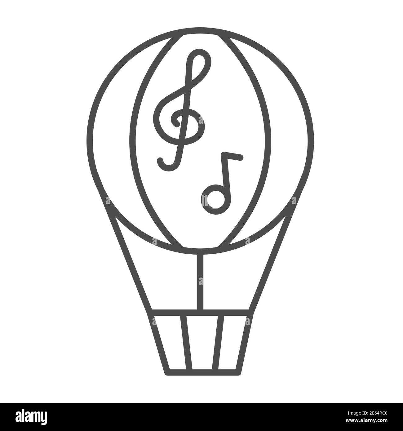 Ballon dünne Linie Symbol, Musikfestival Konzept, dirigible mit Noten Zeichen auf weißem Hintergrund, Heißluftballon Symbol in Umriss Stil für mobile Stock Vektor