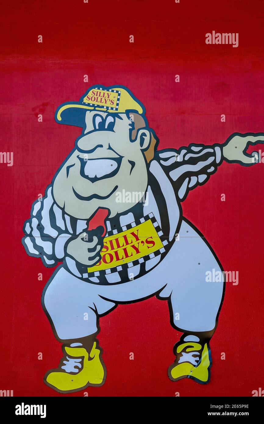 Mackay, Queensland, Australien - Januar 2021: Silly Sollys Charakter Icon Werbeschild Stockfoto